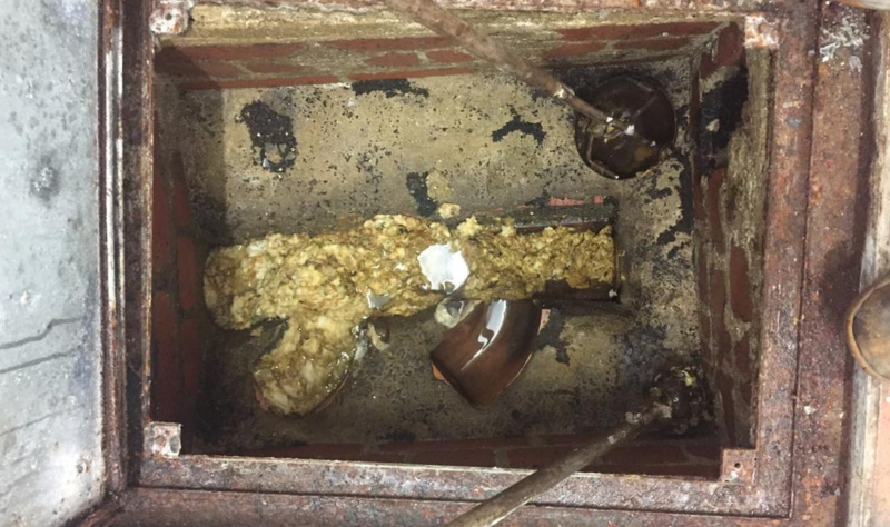 Drain blocked with fat and grease